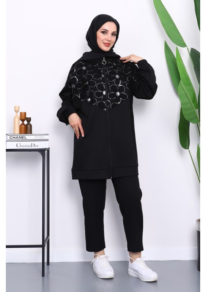 Siyah Çiçek Desenli Fermuarlı Tunik fiyatları