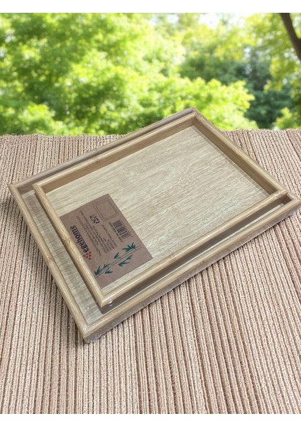 2’li Bambu Servis Tepsisi Seti – Doğal Ahşap Görünümlü, Kaymaz, Şık Mutfak ve Sunum Tepsisi,