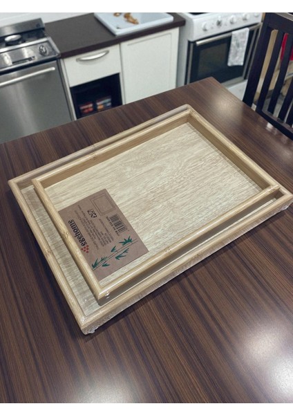 2’li Bambu Servis Tepsisi Seti – Doğal Ahşap Görünümlü, Kaymaz, Şık Mutfak ve Sunum Tepsisi, modelleri