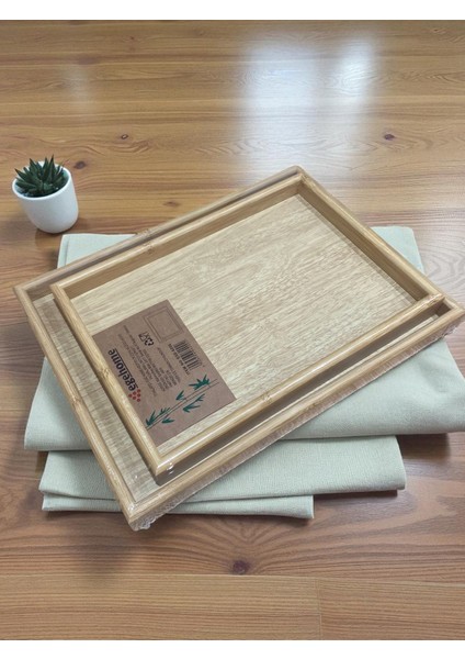 2’li Bambu Servis Tepsisi Seti – Doğal Ahşap Görünümlü, Kaymaz, Şık Mutfak ve Sunum Tepsisi, indirimleri