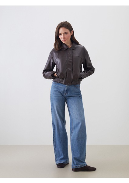 Yeni Sezon Gömlek Yaka Kadın Deri Görünümlü Ceket fiyatları