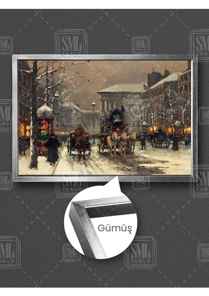 Pariste Kış Rue Royale Caddesi Londra Huzur Nostaljik Kış Çerçeveli Yatay Kanvas Tablo