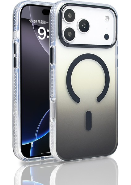 iPhone Uyumlu 17 Pro Max Kılıf M-Safe Şarj Özellikli Transparan Renk Geçişli Zore Toros Kapak-Siyah