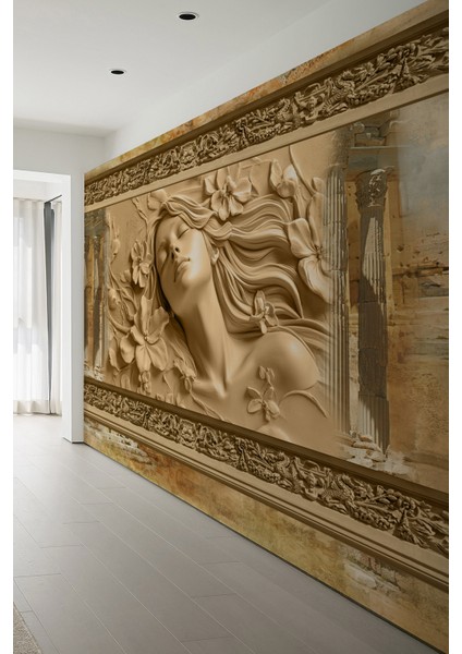 Çiçeklerin Nefesi Mitolojik Kadın Rölyefi Tek Parça Duvar Kağıdı