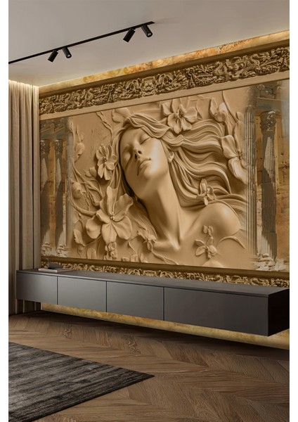 Çiçeklerin Nefesi Mitolojik Kadın Rölyefi Tek Parça Duvar Kağıdı fiyatları