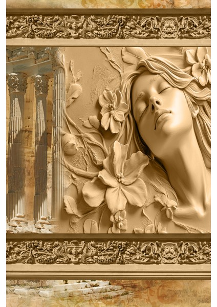 Çiçeklerin Nefesi Mitolojik Kadın Rölyefi Tek Parça Duvar Kağıdı modelleri