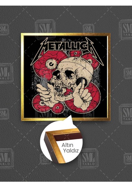 Metallica Kurukafa Rock Müzik Metalika Kuru Kafa Dekor Çerçeveli Kare Kanvas Tablo