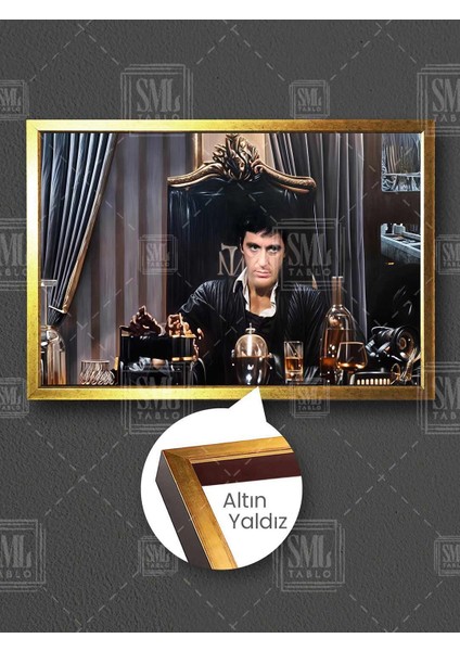 Al Pacino Tony Montana Mafya Filmi Scarface Yaralı Yüz Alpacino Çerçeveli Yatay Kanvas Tablo