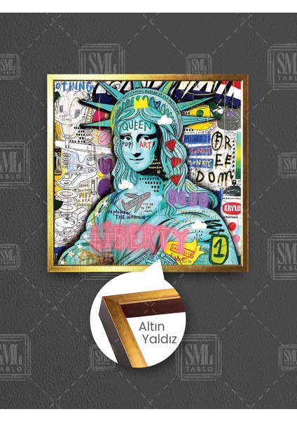 Mona Lisa Özgürlük Heykeli Banksy Grafiti Sokak Sanatı Çerçeveli Kare Kanvas Tablo