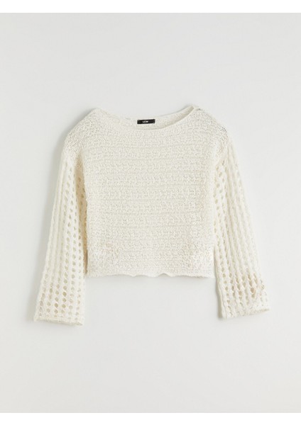 Yeni Sezon Kayık Yaka Ajurlu Kadın Triko Kazak