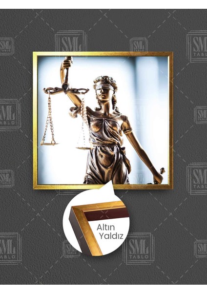 Gold Adalet Heykeli Gözü Kapalı Themis Terazi Hukuk Ofisi Çerçeveli Kare Kanvas Tablo