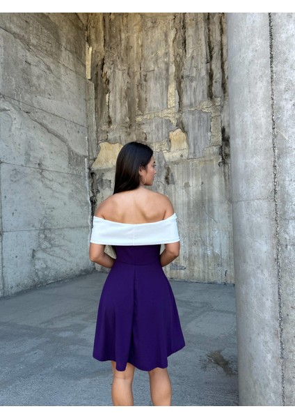 Esnek Krep Kumaş Degaje Yaka Abiye Mini Elbise 583238 Mor fırsatları