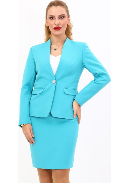 Tek Düğmeli Klasik Ceket-Turkuaz