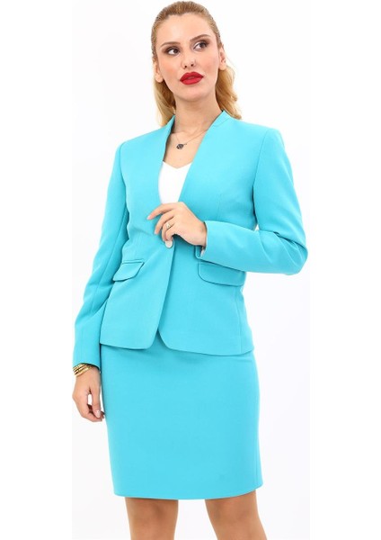 Tek Düğmeli Klasik Ceket-Turkuaz indirimleri