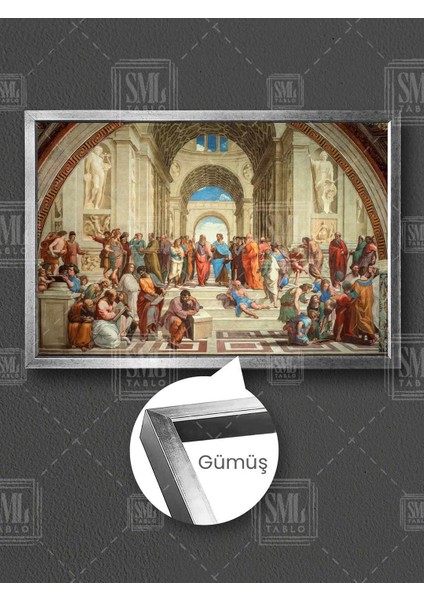 Raffaello Atina Okulu Tablosu Rönesans Antik Yunan Mitolojisi Çerçeveli Yatay Kanvas Tablo