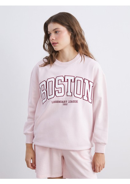 Yeni Sezon Boston Nakışlı Oversize Kadın Kalın Sweatshirt