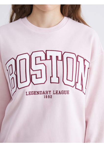 Yeni Sezon Boston Nakışlı Oversize Kadın Kalın Sweatshirt modelleri