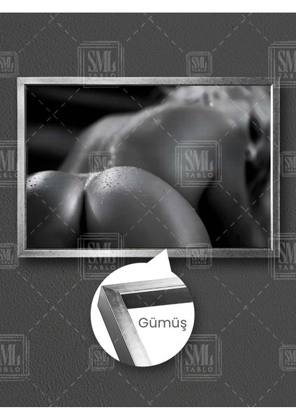 Arkasına Bakan Çıplak Kadın Nü Sexy Nude Yatak Odası Dekor Çerçeveli Yatay Kanvas Tablo