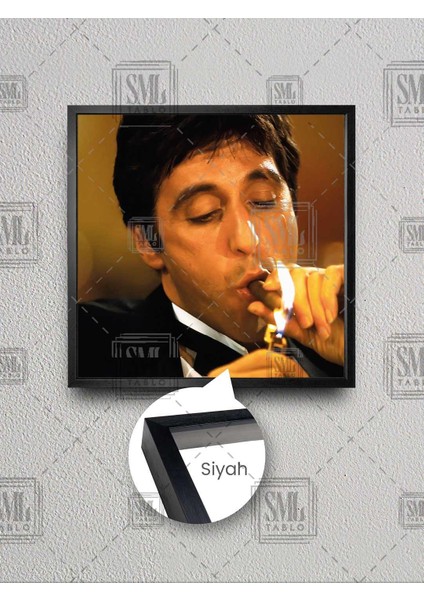 Karizmatik Oyuncu Al Pacino Scarface Tony Montana Hollywood Ikon Çerçeveli Kare Kanvas Tablo