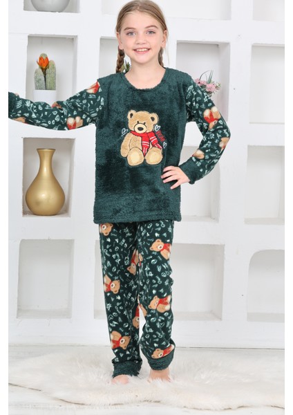 Kız Çocuk Welsoft Kumaş-Göz Bantlı Ayıcık Baskılı Pijama Takımı 12293