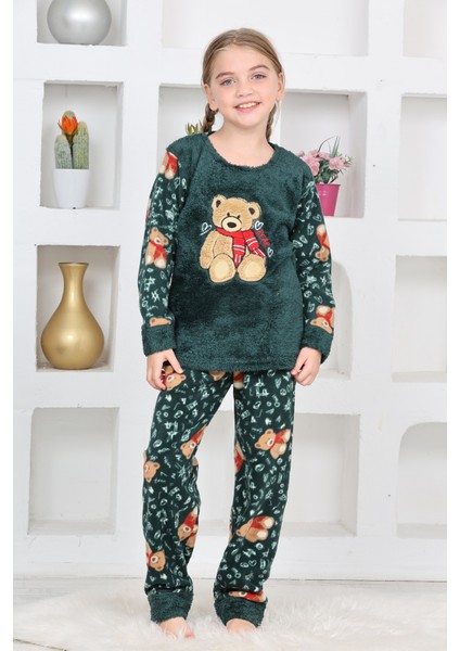 Kız Çocuk Welsoft Kumaş-Göz Bantlı Ayıcık Baskılı Pijama Takımı 12293 modelleri