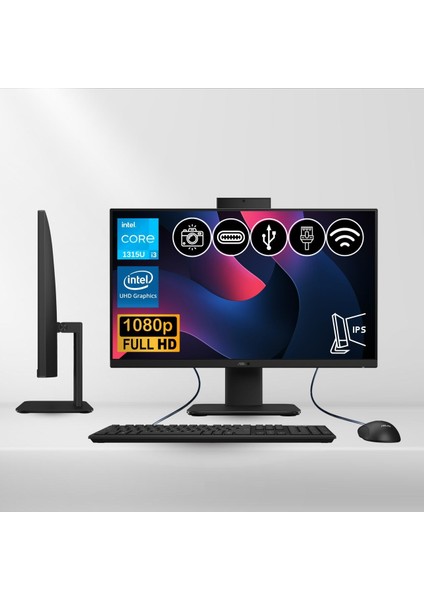 V440VAK-I38256B0D Atl6 I3-1315U 16GB Ddr5 1tb Nvme SSD 23.8" IPS Fhd Fdos Siyah All In One Bilgisayar