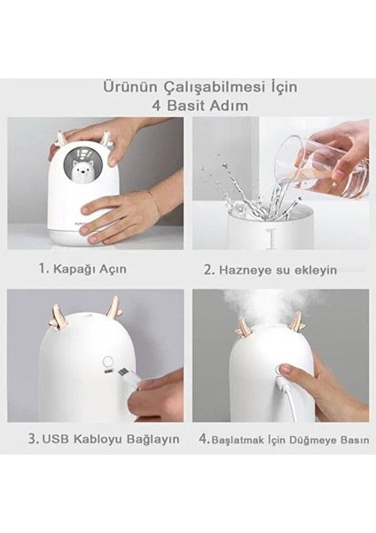 Humıdıfıer 300ML LED Işıklı Oda Hava Nemlendirici Buhar Difüzör