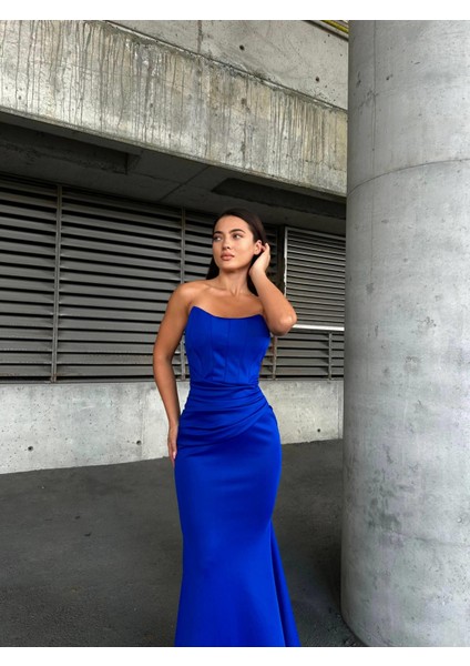 Scuba Straplez Uzun Elbise Saks 583301 fiyatları