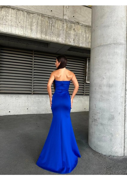 Scuba Straplez Uzun Elbise Saks 583301 modelleri