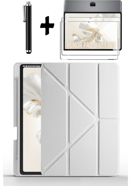 Honor Pad 9 12.1 Inç Uyumlu Kalem Bölmeli Standlı Silikon Kılıf + Ekran Koruyucu + Kalem 3'lü Set