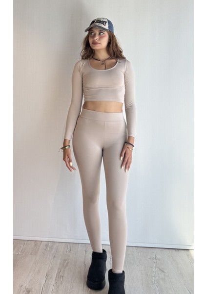 Kadın Uzun Kollu Crop Yüksek Bel Slim Fit Tayt Ikili Takım fiyatları