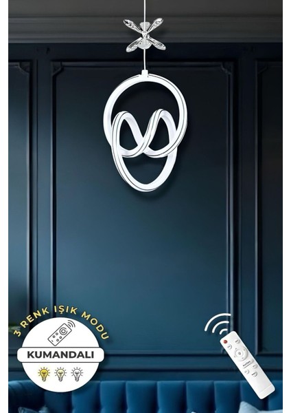 Lisa White Chrome Kumandalı 3 Renk Modern Sarkıt LED Avize