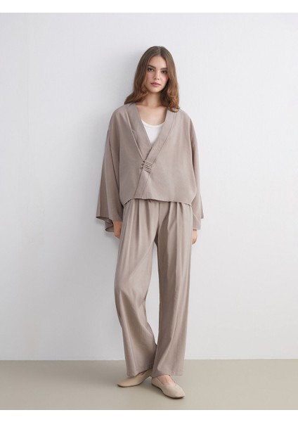 Yeni Sezon Beli Lastikli Geniş Paça Kadın Pantolon