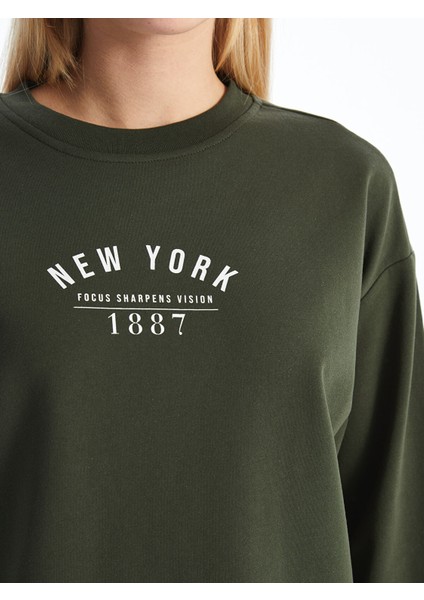 Yeni Sezon Bisiklet Yaka Baskılı Oversize Kadın Kalın Sweatshirt modelleri