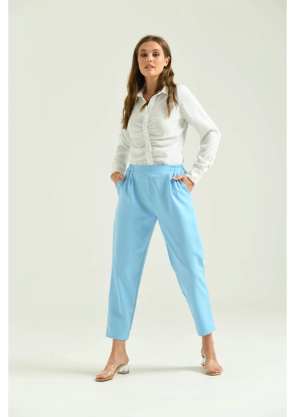 Kadın Pantolon Bel Lastikli Rahat Pantolon Bebe Mavi - T116 fırsatları