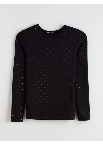 Yeni Sezon Bisiklet Yaka Taşlı Kadın Tişört