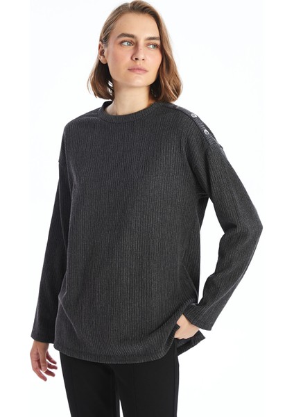 Yeni Sezon Bisiklet Yaka Düz Uzun Kollu Oversize Kadın Bluz