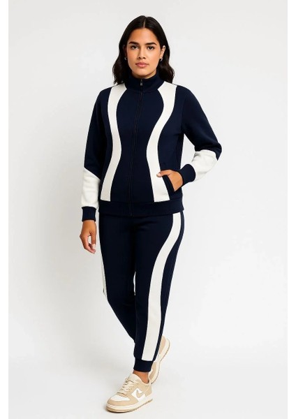 Kadın Premium Parçalı Eşofman Takım - Dik Yaka Fermuarlı Sweatshirt - Siyah fiyatları