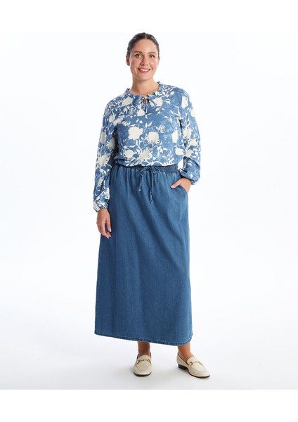 Yeni Sezon Beli Lastikli Kadın Jean Etek