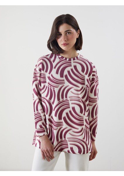 Yeni Sezon Desenli Oversize Kadın Sweatshirt Tunik