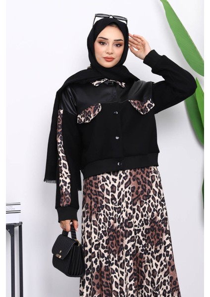 Siyah Leopar Desenli Ceket Etekli Takım modelleri