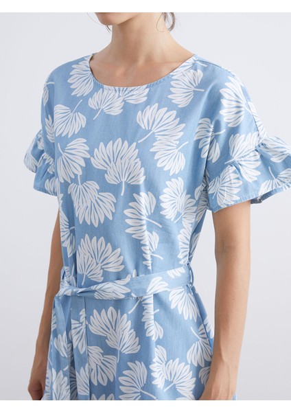 Yeni Sezon Bisiklet Yaka Çiçekli Fırfırlı Jean Elbise fırsatları