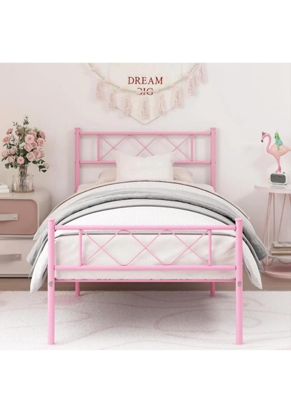 Hft Home Metal Karyola, Çınar Metal Karyola , Pembe Renk, Ölçü Seçenekli