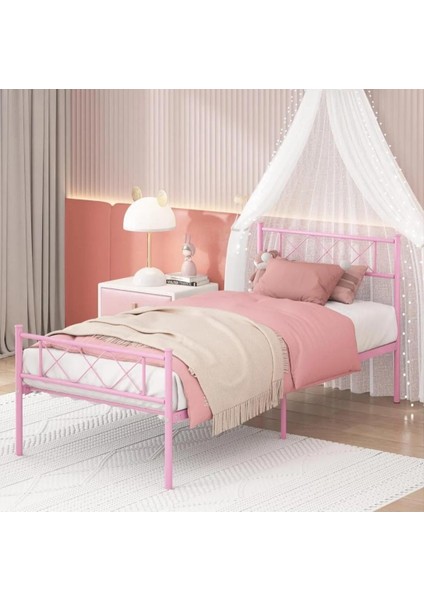 Hft Home Metal Karyola, Çınar Metal Karyola , Pembe Renk, Ölçü Seçenekli modelleri