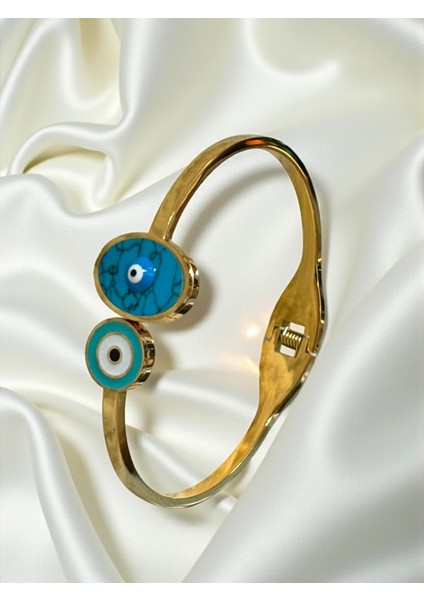 Nazar Boncuklu Kelepçe Koruma Bileklik Çelik Gold Kaplama fiyatları