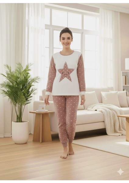 Kadın Yıldız Detaylı Polar Pijama Takım