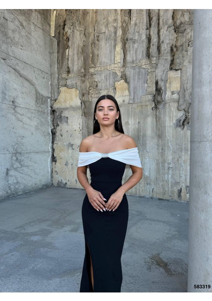 Esnek Krep Kumaş Fiyonk & Taş Detaylı Abiye Elbise 583319 Siyah fiyatları