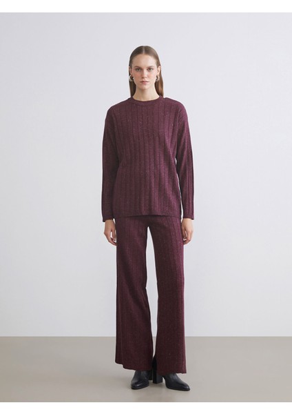 Yeni Sezon Beli Lastikli Geniş Paça Kadın Triko Pantolon