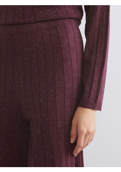 Yeni Sezon Beli Lastikli Geniş Paça Kadın Triko Pantolon modelleri