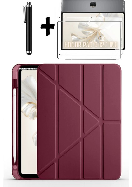 Honor Pad 9 12.1 Inç Uyumlu Kalem Bölmeli Standlı Silikon Kılıf + Ekran Koruyucu + Kalem 3'lü Set